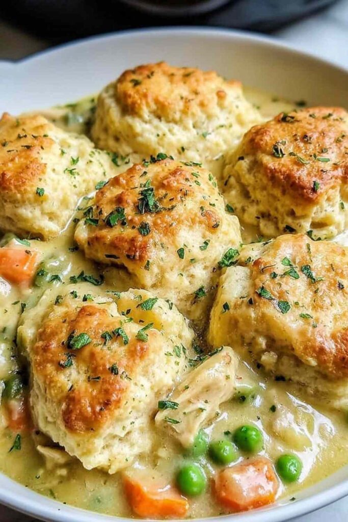 Red Lobster Biscuit Chicken Pot Pie with golden Cheddar Bay biscuit topping in a 9x13 baking dish