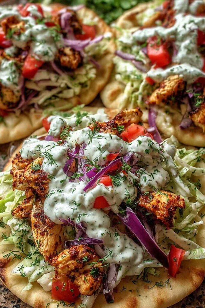 Sheet pan chicken pitas with fresh herb ranch slaw on a wooden board
