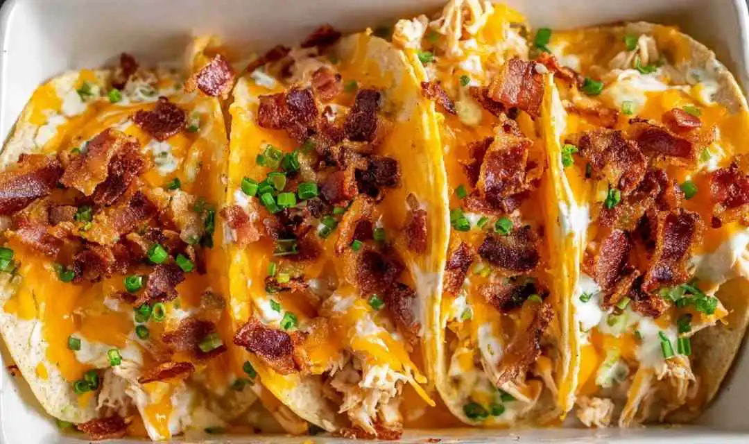 Crack Chicken Tacos – Creamy, Cheesy, and Baked to Perfection