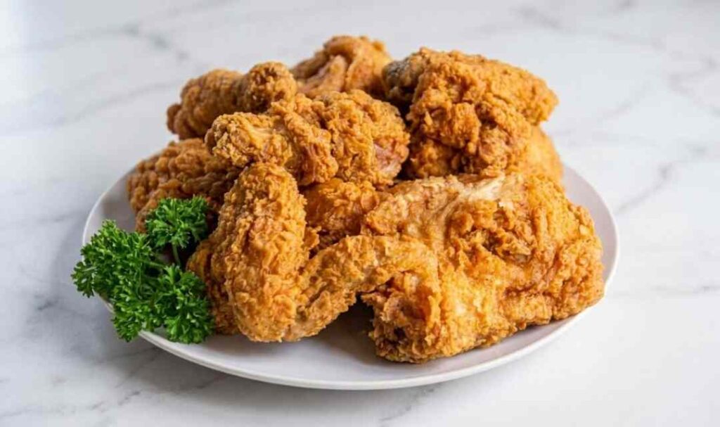 Copycat Kentucky Fried Chicken recipe with golden crispy crust resting on a wire rack